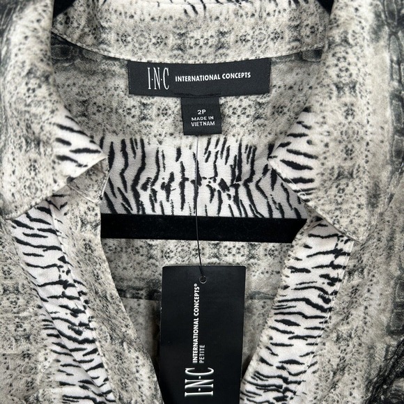 INC International Concepts NWT Snake Print V-Neck Faux-Wrap Dress Black/White 2P - Picture 3 of 8